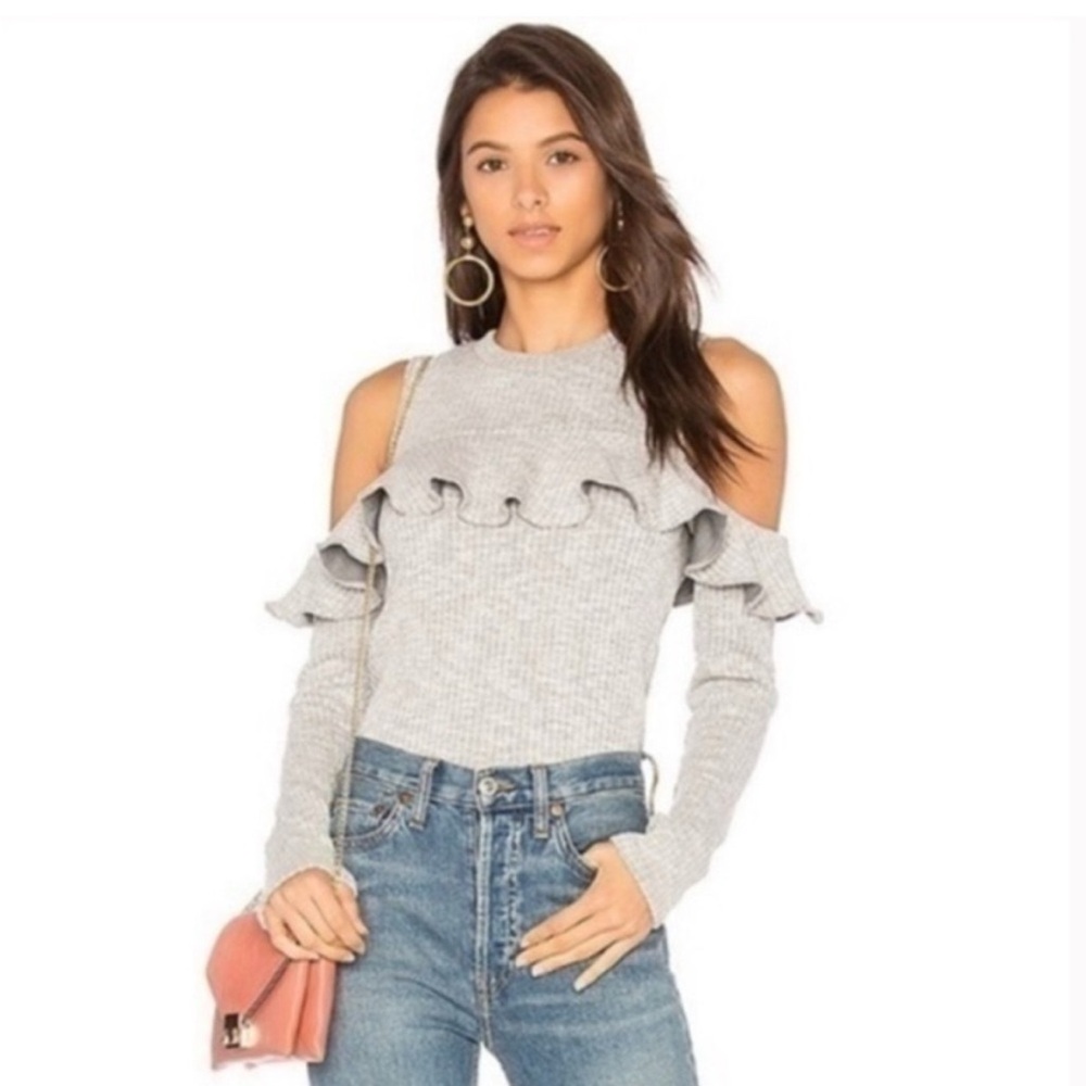 SAYLOR Light Gray Off-the-Shoulder Sweater